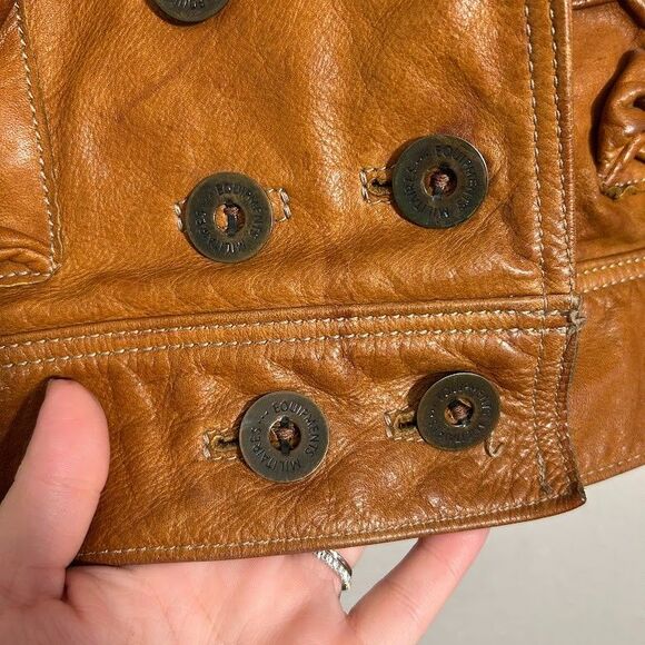 VTG 70s Womens Cropped Leather Jacket S/M Equipments Militaires Santa Fe Lapel - Picture 5 of 10